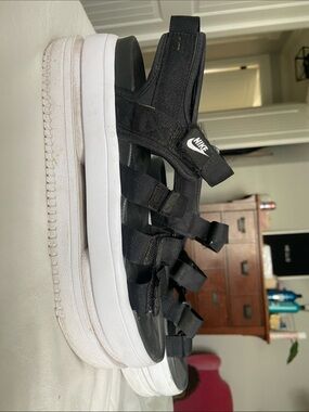 Nike Black Strap Platform Sandals with White Sole